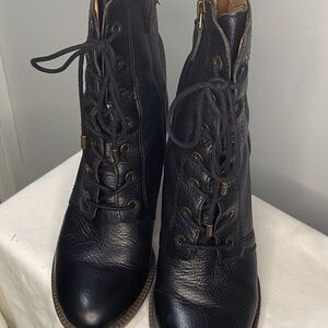 Franco Sarto Black Leather Lace-Up Ankle Boots